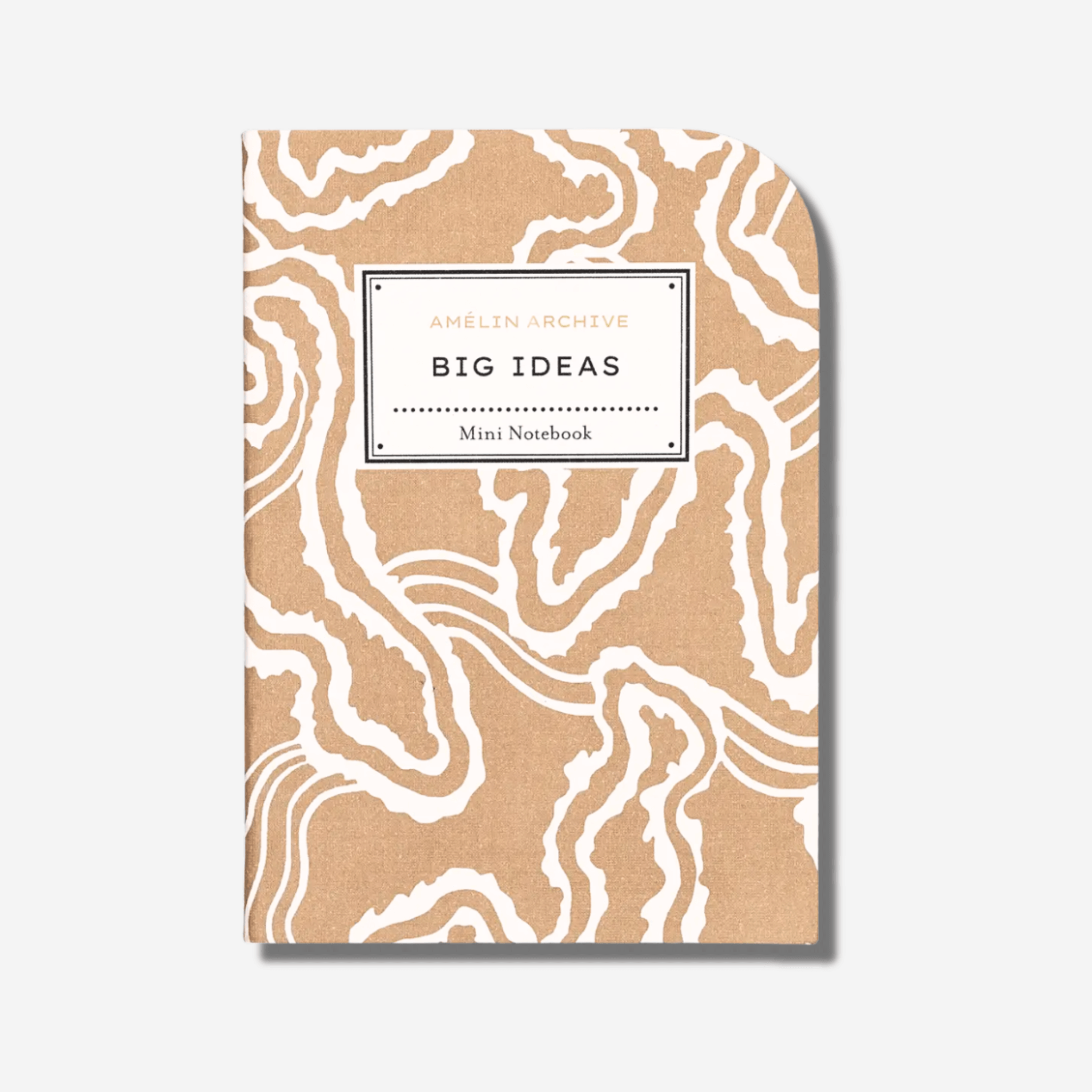 Big Ideas mini notebook with abstract cream and brown design, perfect for jotting down inspiration anywhere.
