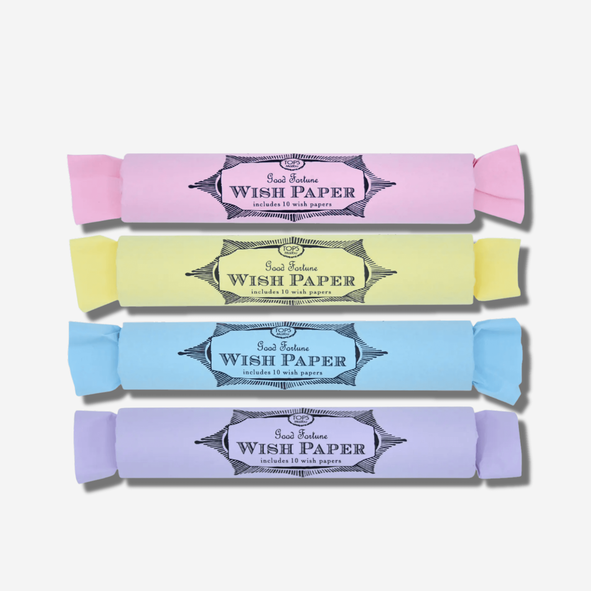 Colorful Wish Paper tubes in pink, yellow, blue, and lavender for magical wish-making at parties.