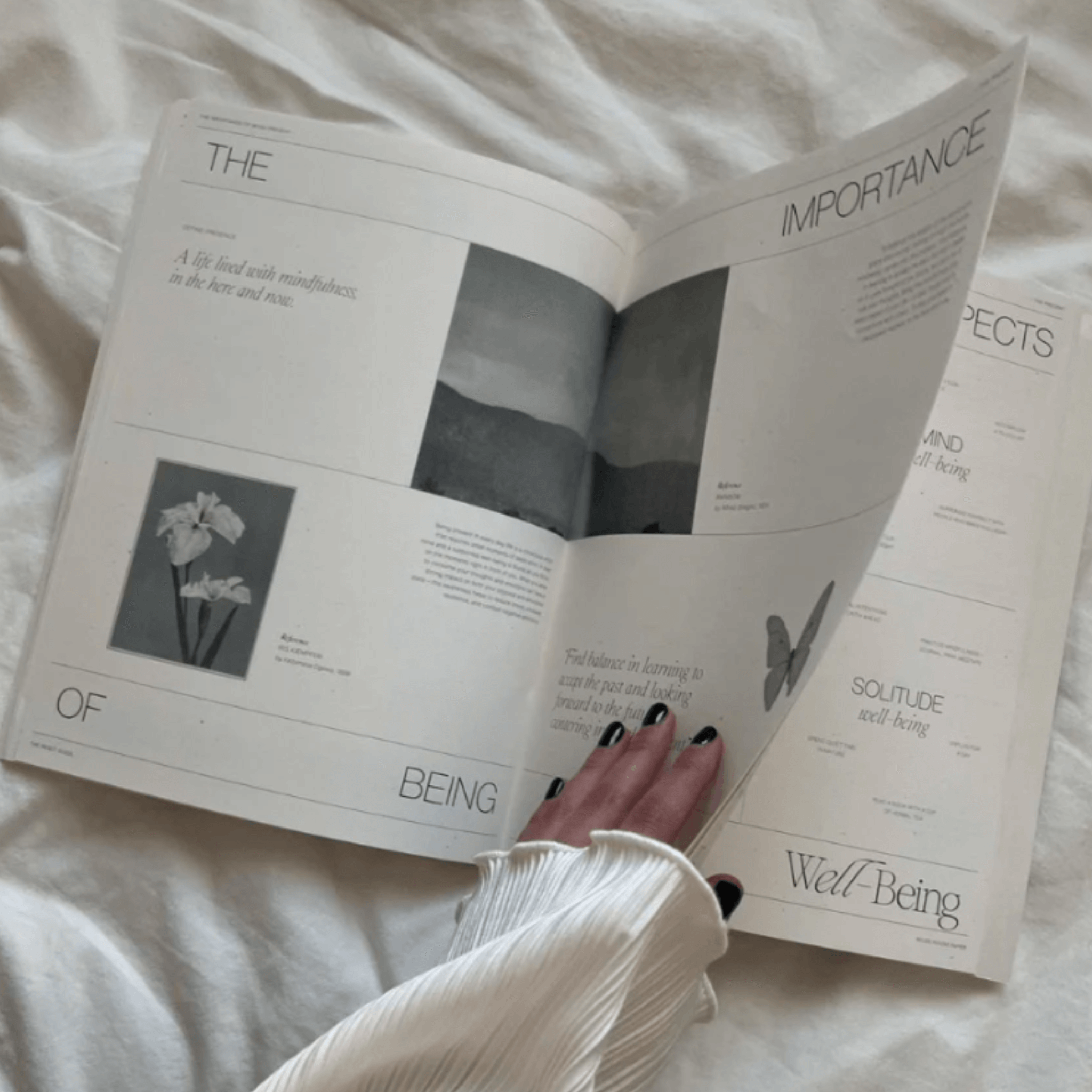 Open workbook page showcasing 'The Importance of Being' with images and reflective prompts for mindfulness.