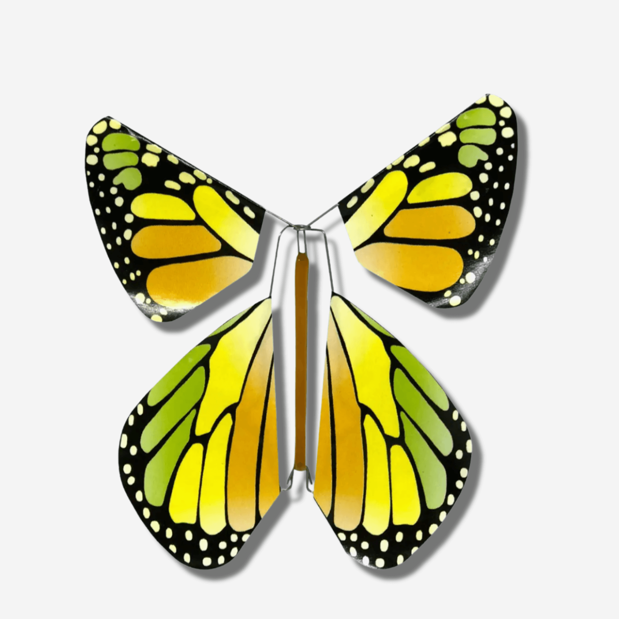 Colorful flying magic butterfly with vibrant yellow and green wings, perfect for surprise gifts and moments of joy.