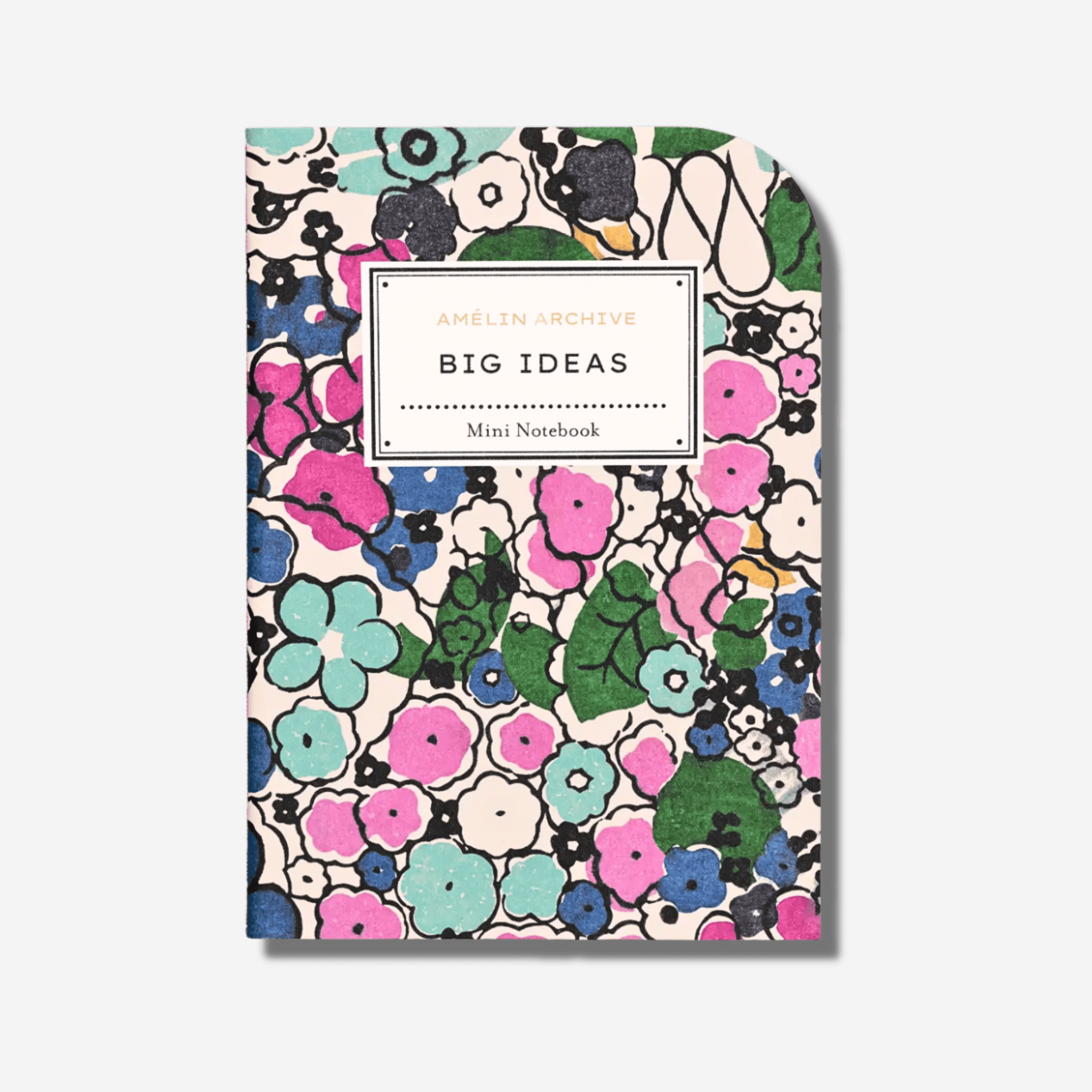 Colorful big ideas mini notebook featuring a floral design, perfect for jotting down notes and sketches.