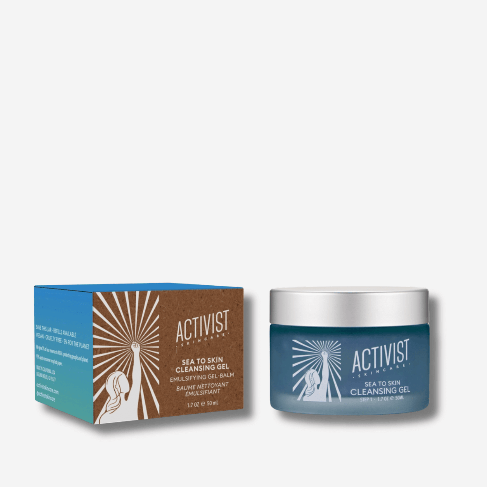 SEA TO SKIN Cleansing Gel and box, a blue gel cleanser for makeup removal and glowing skin.