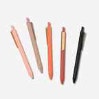Set of 5 colored gel pens with gold clips in pink, beige, coral, red, and black for vibrant writing.