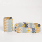Hand-marbled tray and cup set in golden blue, perfect for organizing desk essentials or decorative display.
