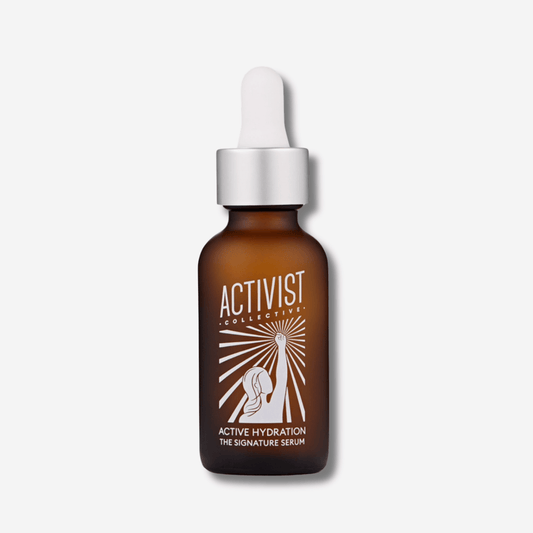 Bottle of Active Hydration Vitamin C+ Antioxidant Serum with dropper, promoting bright, hydrated skin.