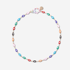 Colorful Malak Necklace with enamel evil eye charms for protection and positive vibes, handcrafted in NYC.