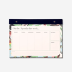 Stylish weekly desk planner featuring a colorful design and space for notes, ideal for organizing daily tasks.