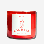 Bright red La Condesa candle by Roen, evoking Mexico City's vibrant charm and sunny scents.