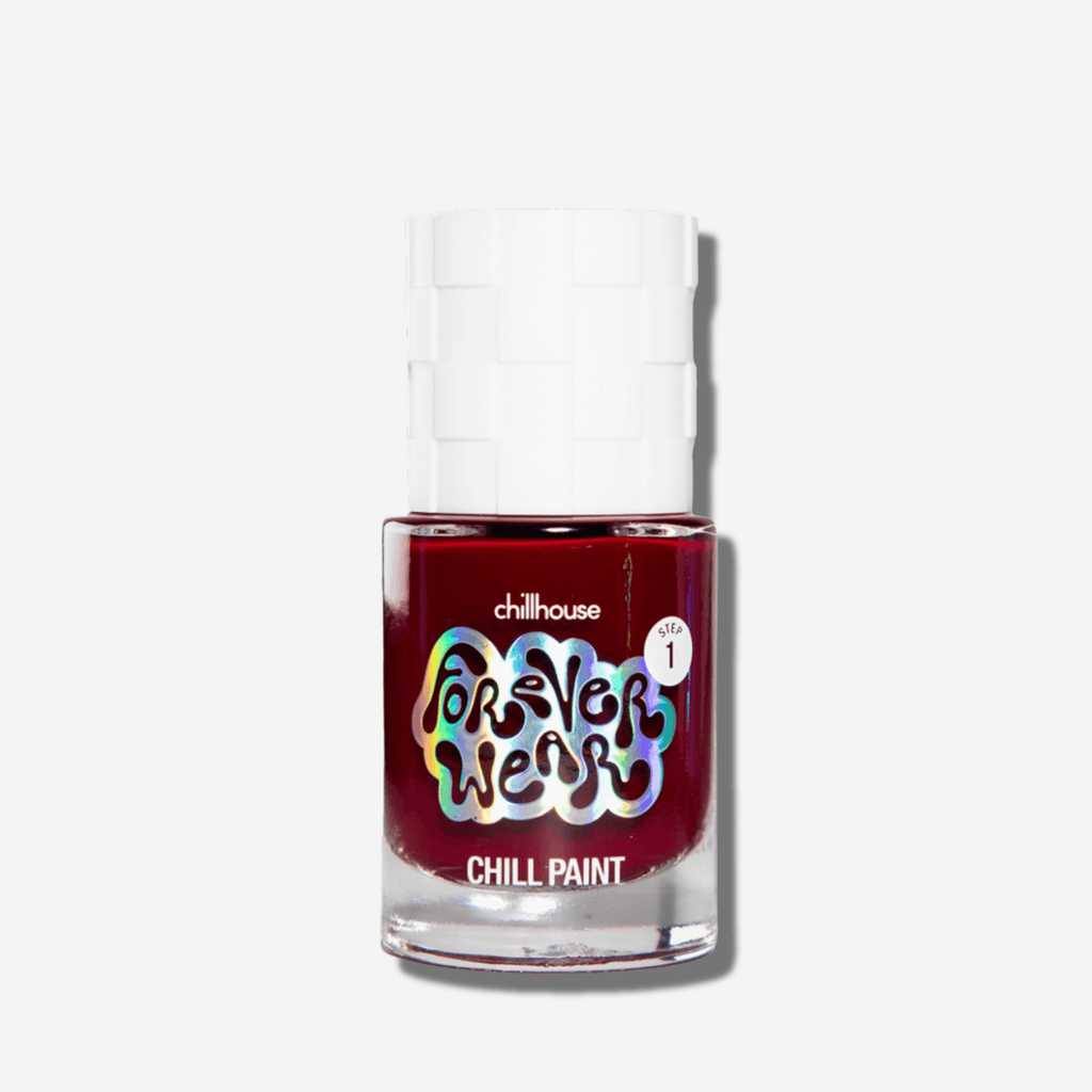 Forever Wear Chill Paint in Natty Wine, a long-lasting red nail polish for chip-resistant manicures.