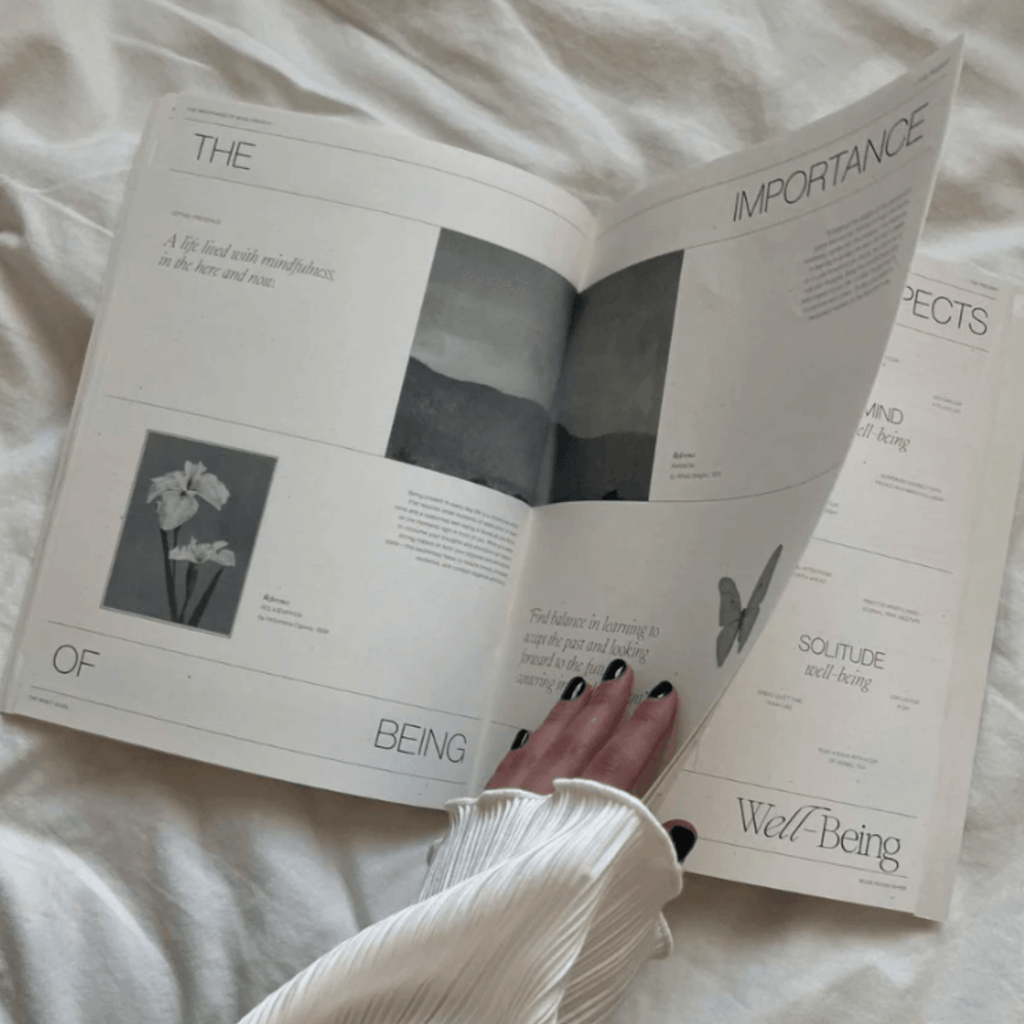 Open workbook page showcasing 'The Importance of Being' with images and reflective prompts for mindfulness.