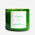 Casa Polanco candle in green glass, featuring notes of verbena leaf and key lime for a serene, elegant ambiance.