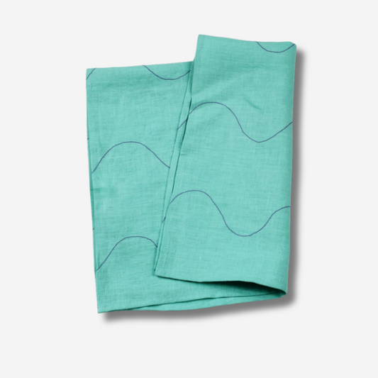 WAVY LINEN TEA TOWEL - AQUA