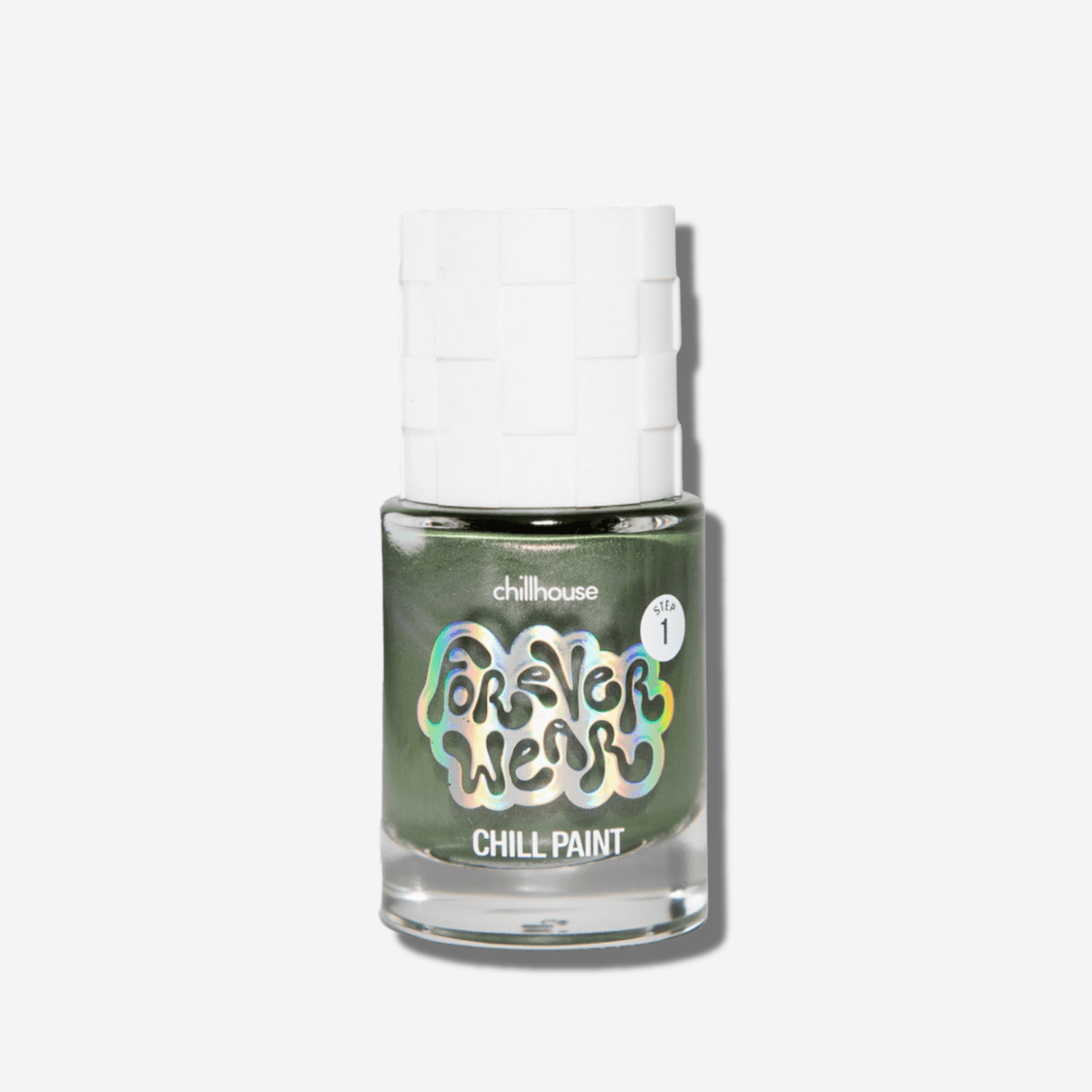 Forever Wear Chill Paint in silvery sage offers long-lasting shimmer for beautiful nails.