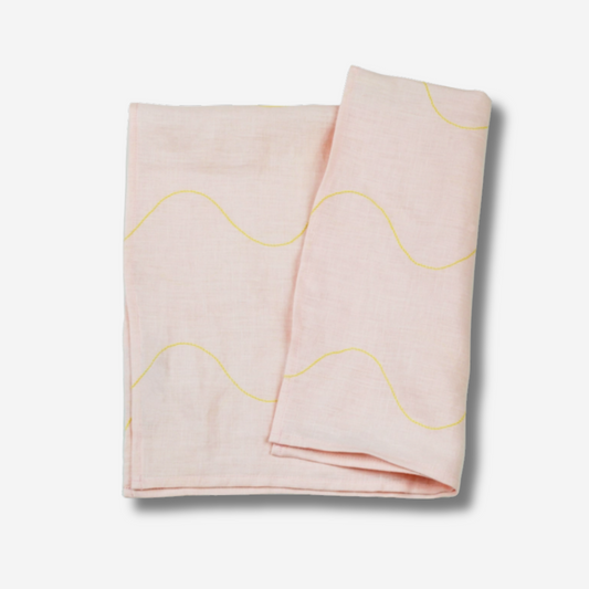 WAVY LINEN TEA TOWEL - LIGHT PINK