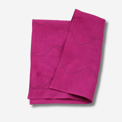 WAVY LINEN TEA TOWEL - PINK