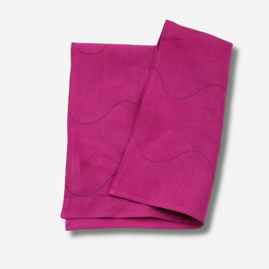 WAVY LINEN TEA TOWEL - PINK