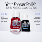 Forever Wear Chill Paint and Magic Finish top coat for gel-like nail polish care, no lamp needed.