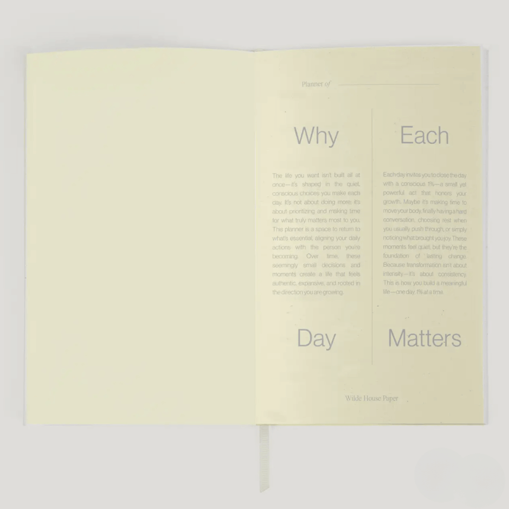 Open Day Planner page highlighting 'Why Each Day Matters' for mindful reflection and daily prioritization.