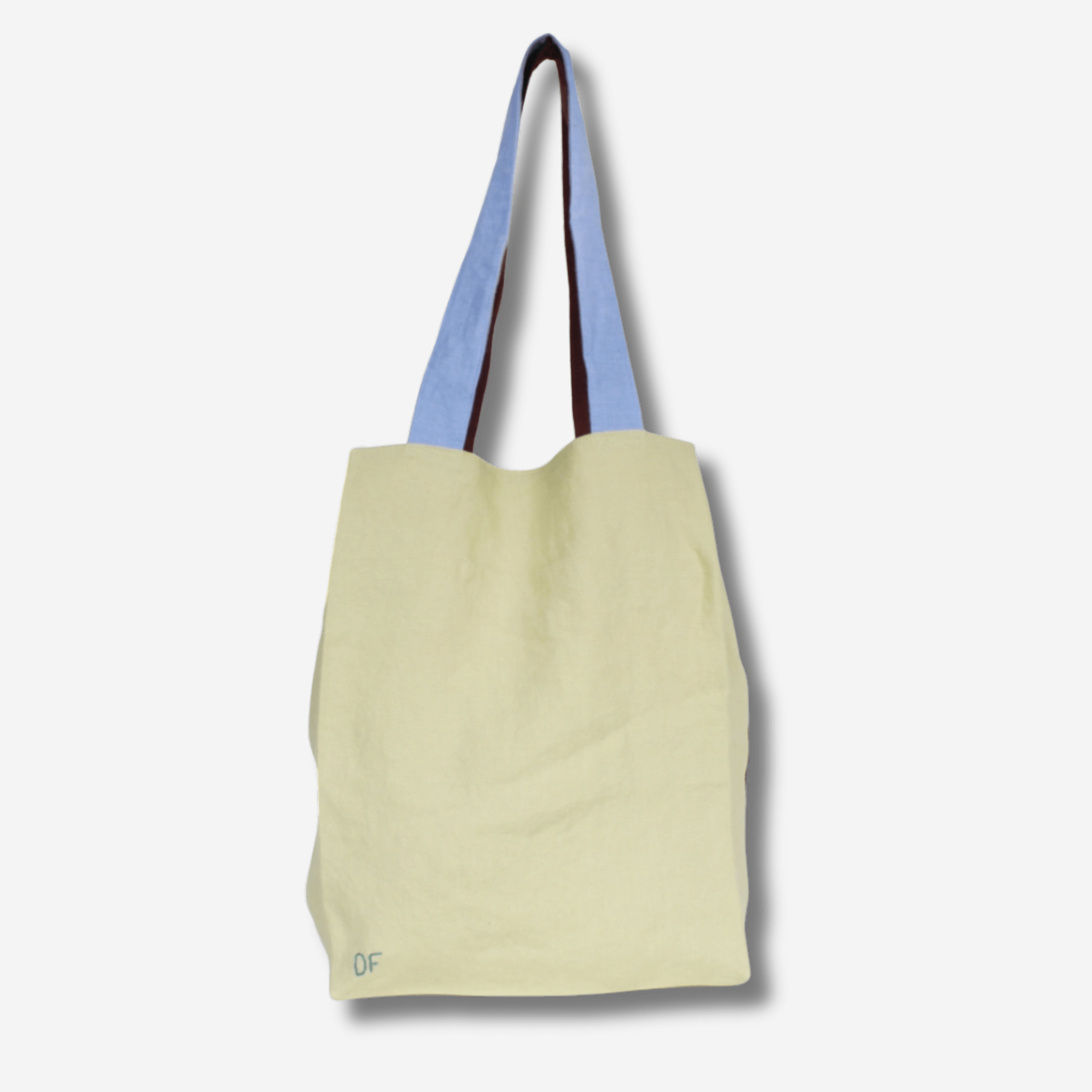 Soft linen tote bag with two-tone design, reversible, perfect for daily errands and outings.