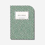 Big Ideas mini notebook in green with geometric patterns, perfect for jotting down thoughts and sketches.
