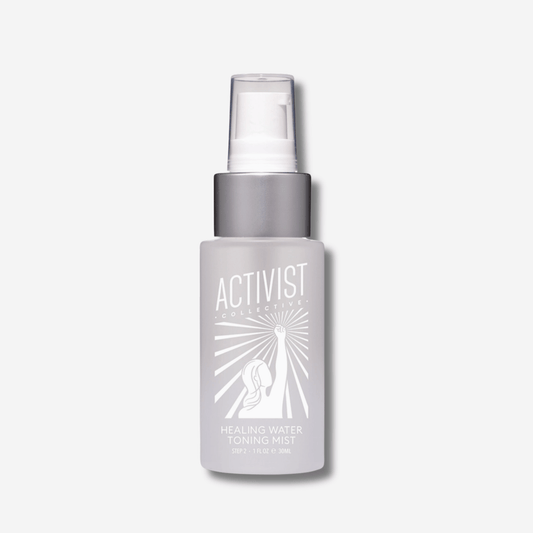 Healing Water Toning Mist in a sleek spray bottle, delivers 72-hour hydration and brightens skin with botanicals.