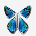 Colorful handmade flying butterfly in blue and black, perfect for surprises in cards or gifts.
