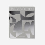 Cover of the Pieces of You Journal showcasing a modern design with silver accents and playful shapes.