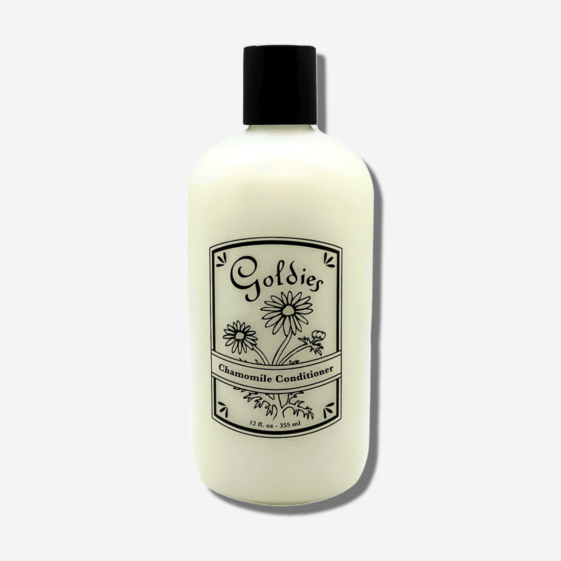 Goldie's Chamomile Conditioner bottle, 12 oz, featuring natural ingredients for shiny, soft hair.