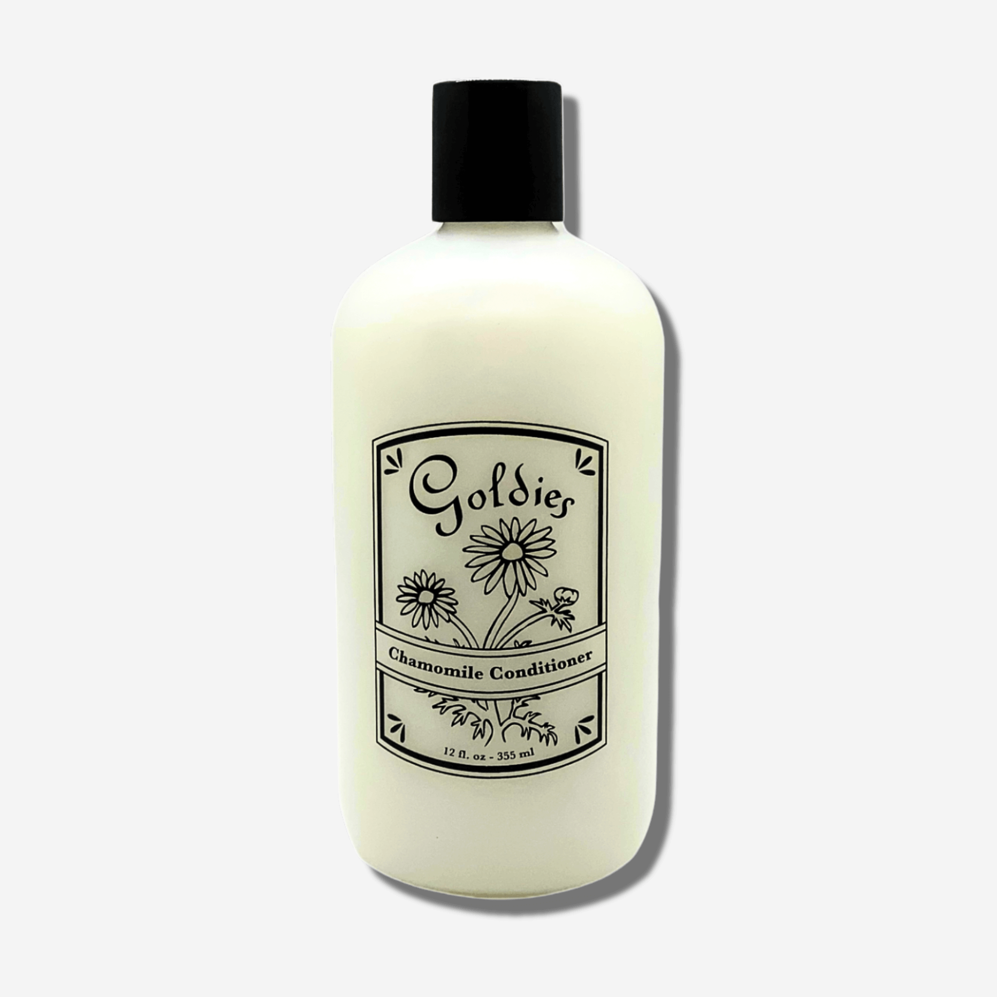 Goldie's Chamomile Conditioner bottle, 12 oz, featuring natural ingredients for shiny, soft hair.