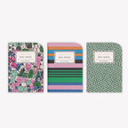Set of 3 mini notebooks in floral, striped, and geometric designs, perfect for capturing big ideas.