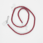 Anni Necklace featuring red coral, blue seed beads, and freshwater pearls on silk with 14k gold-filled accents.